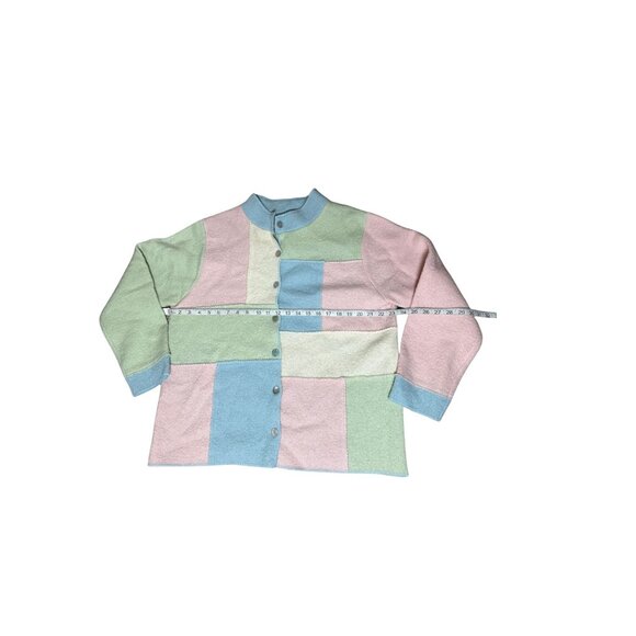 Vintage ColdWater Creek Pastel Patchwork Button-Up Cardigan Sweater Green Pink - Picture 4 of 9